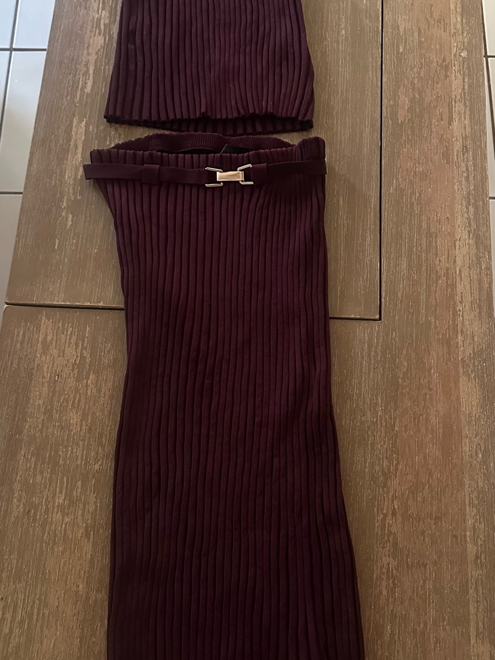 Zara Burgundy Ribbed Waist Belt